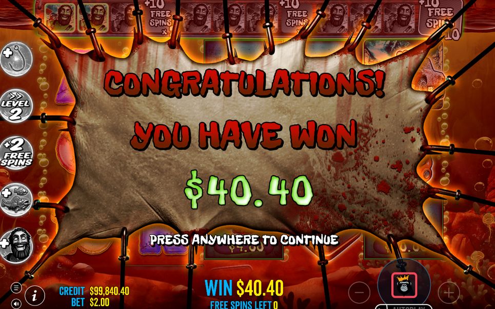 Win screen showing the amount paid for a winning spin